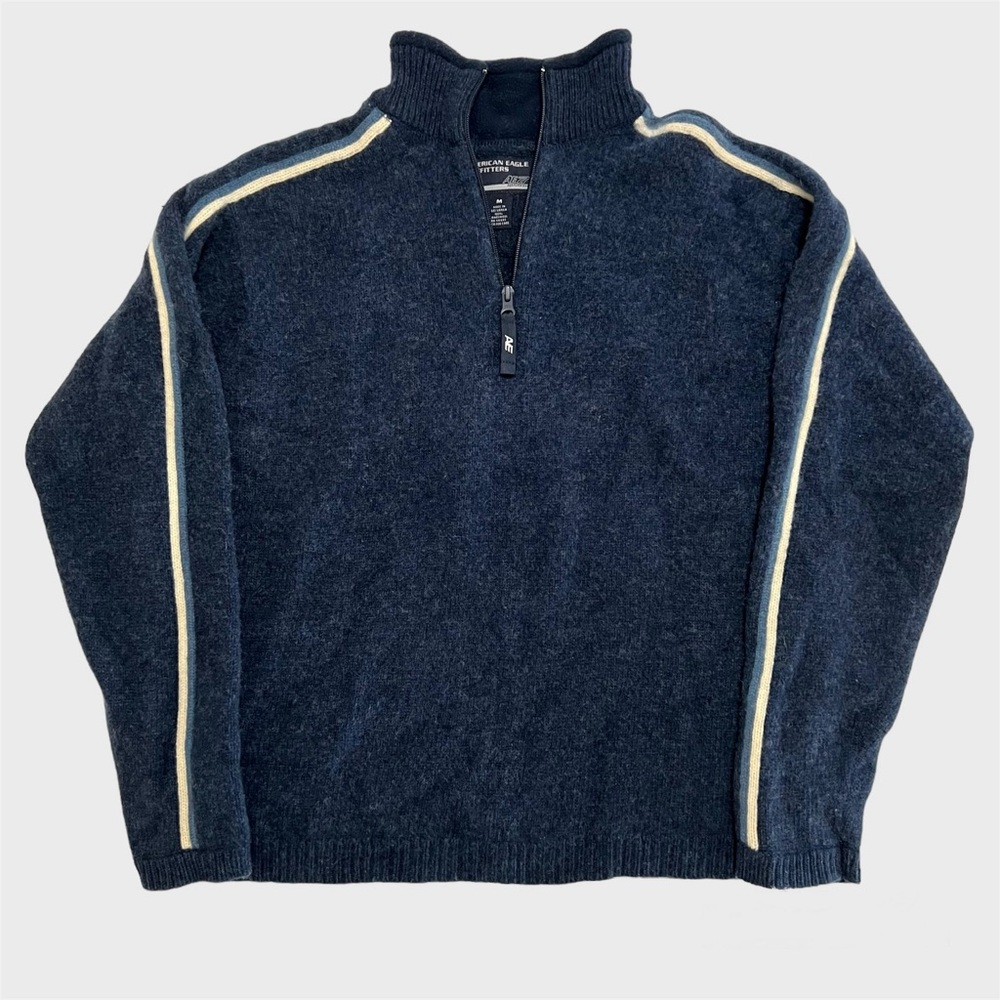 Men’s Wool Sweater American Eagle 100% Lamb’s Wool 1/4 (Quarter) Zip Dark Blue